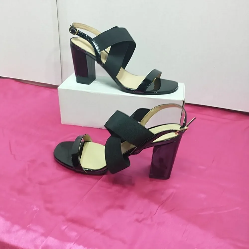 Liz Claiborne Womens SZ 11M Refined Comfort Black Strappy Block Heels .